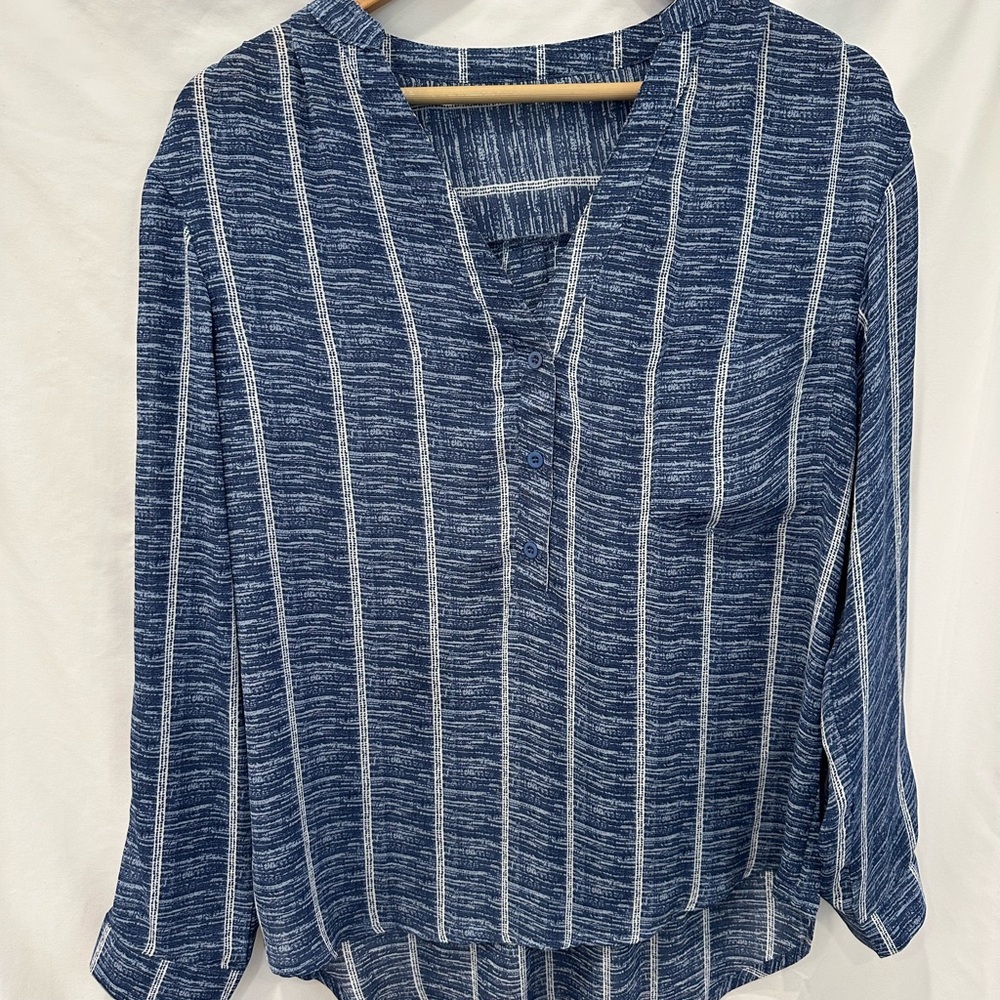 Blue and White Vertical Striped Women's Top